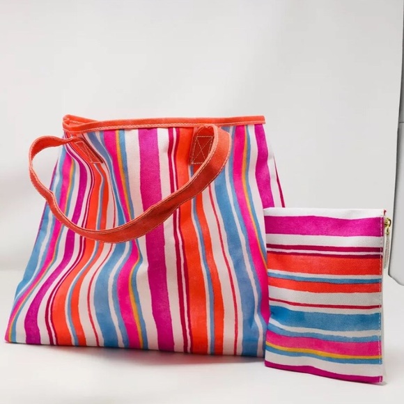 New 2 Piece Rainbow Stripe Tote Bag - Picture 5 of 7